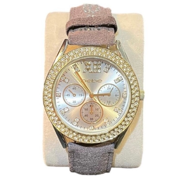 Bebe Accessories - bebe Rhinestone Decorated Ladies Watch, Faux Suede